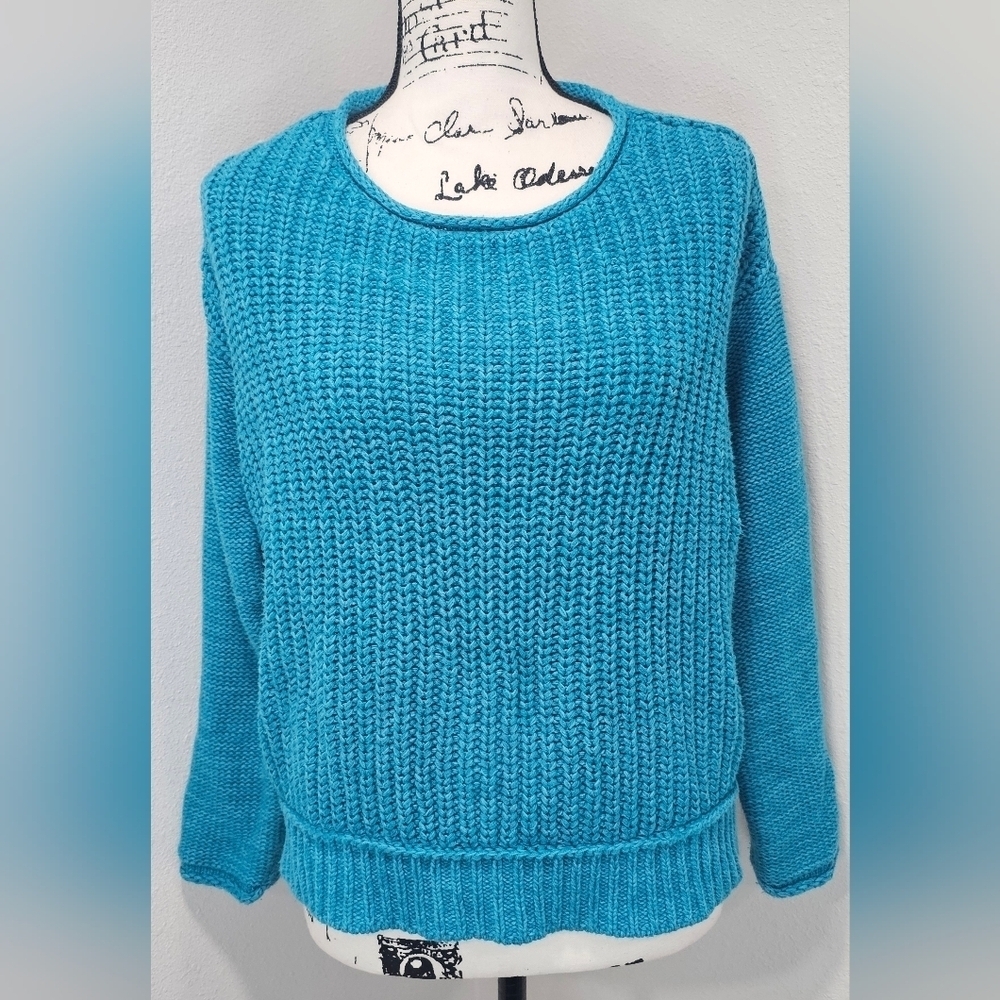 Habitat Women's Cotton Shaker Knit Crew Neck Blue Long Sleeve Sweater Size Small - Picture 2 of 13